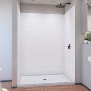 DreamStone 42 in. L x 60 in. W x 84 in. H Alcove Shower Kit with Shower Wall and Shower Pan in Modern White