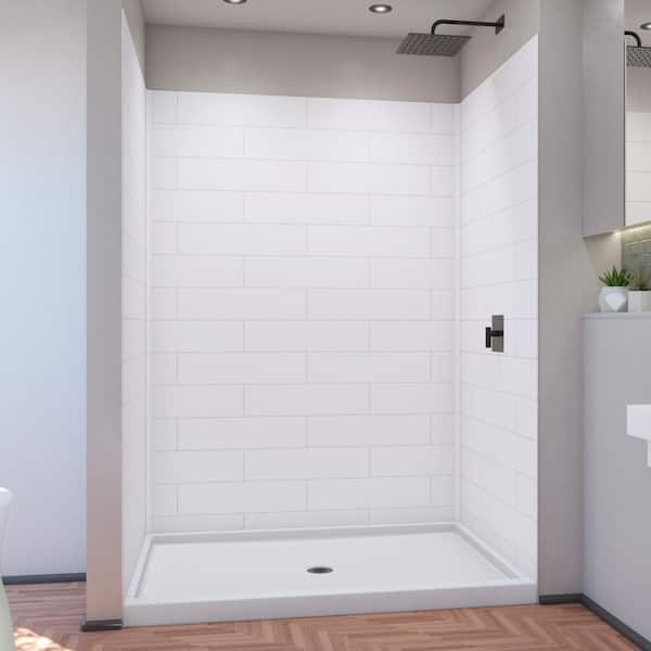 DreamLine DreamStone 42 in. L x 60 in. W x 84 in. H Alcove Shower Kit with Shower Wall and Shower Pan in Modern White