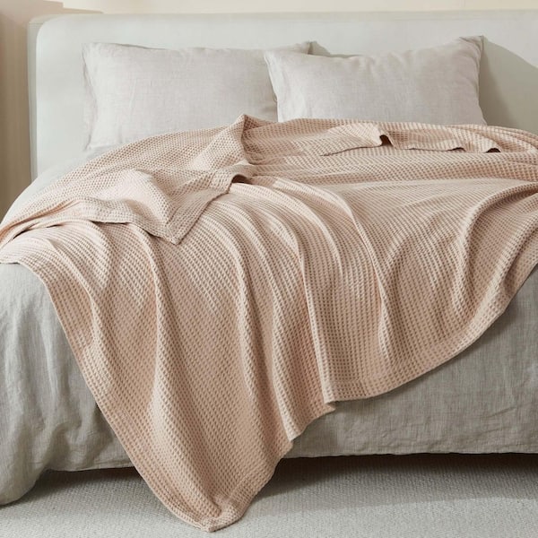 FRESHFOLDS Taupe 100% Cotton Taupe Waffle Weave Throw Blanket