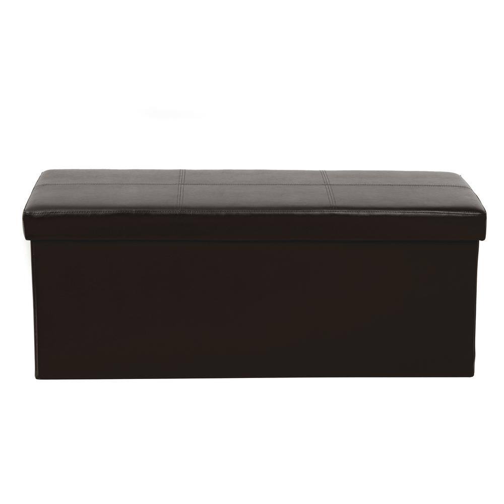 Dark Brown Tufted Faux Leather Foldable Storage Bench