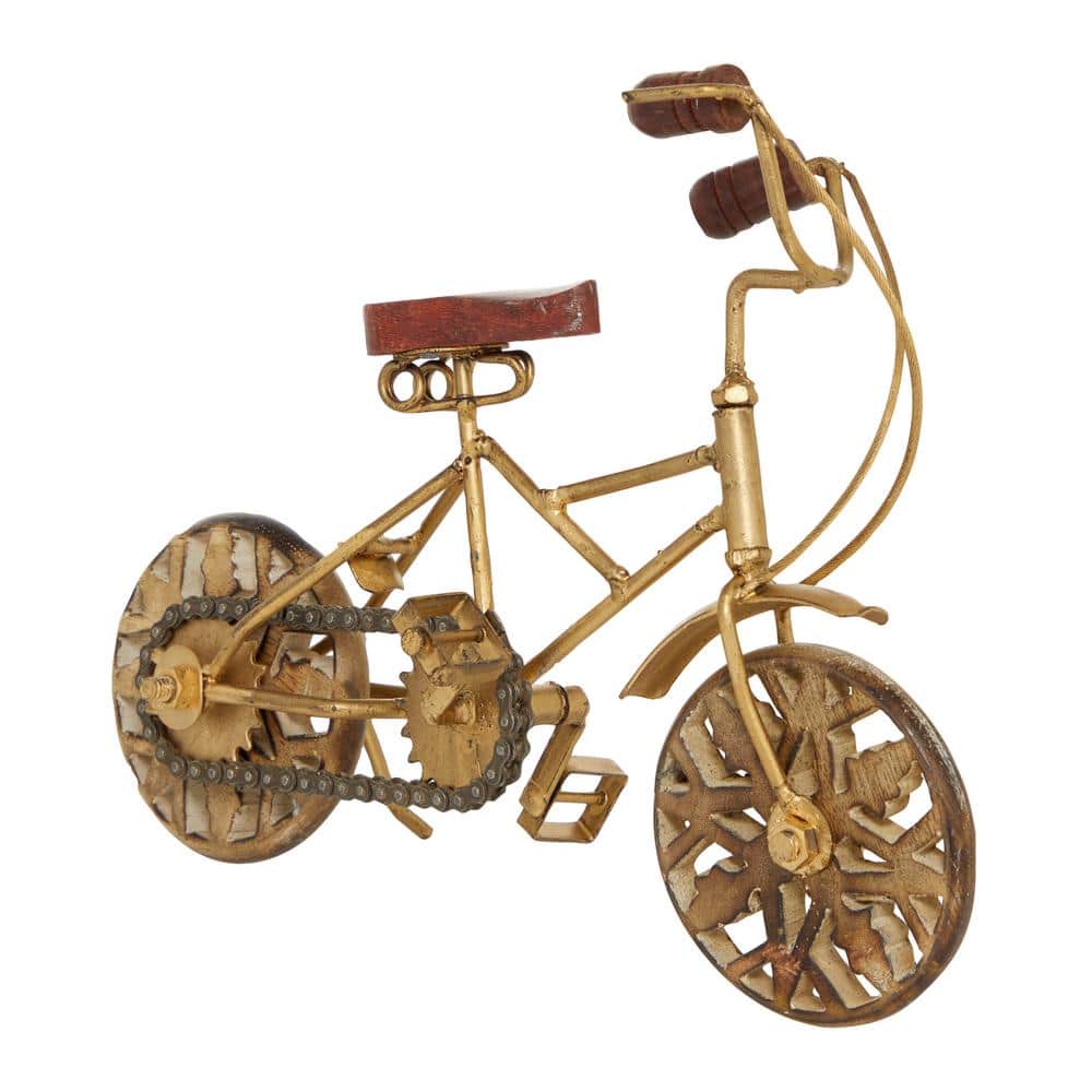 Vintage-Inspired Metallic Bicycle Statues with Wooden Accents, Set of 2