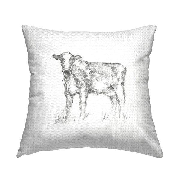 Stupell Industries Farm Cow Drawing White Square Outdoor Throw Pillow