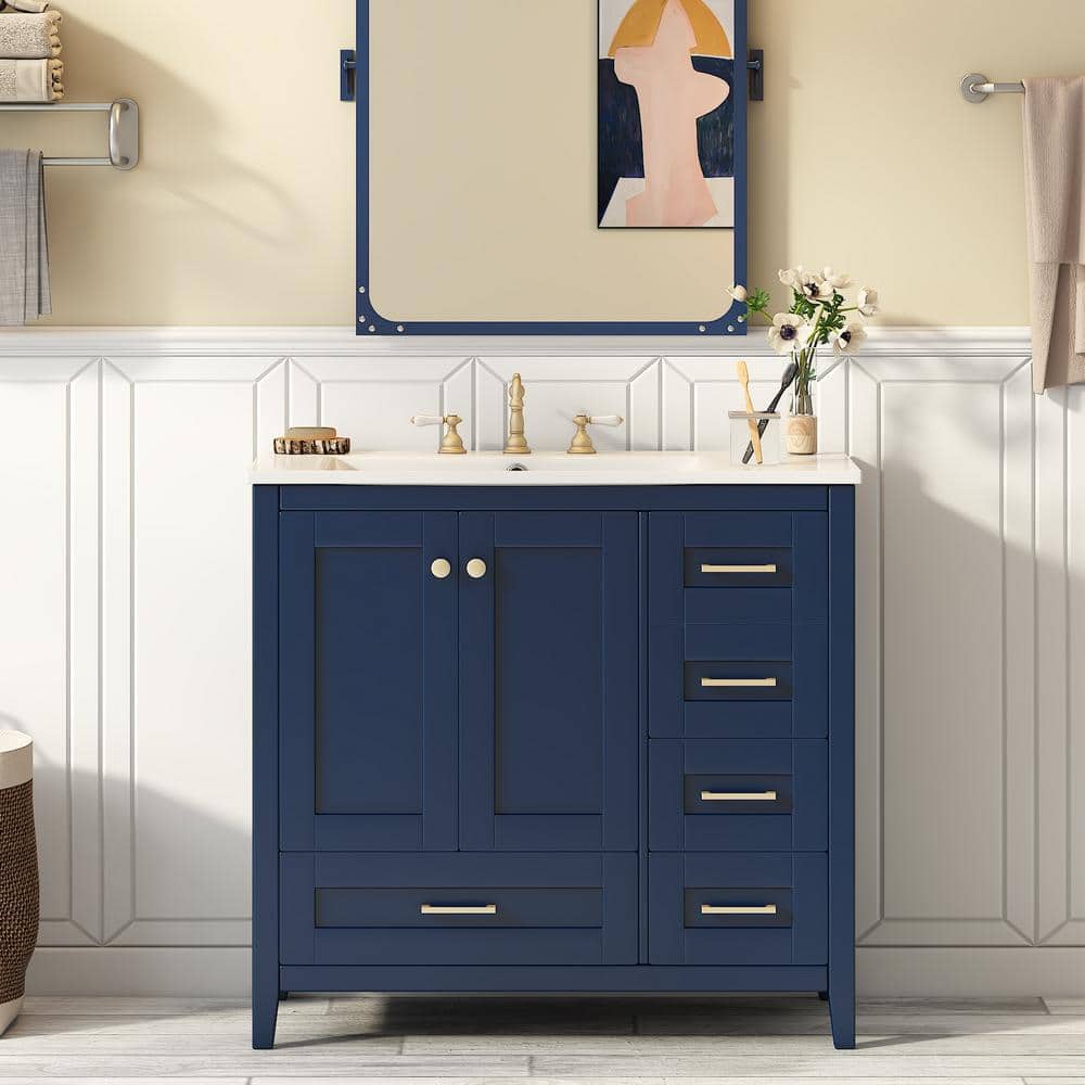 36 in. W Single Sink Freestanding Bath Vanity in Blue with