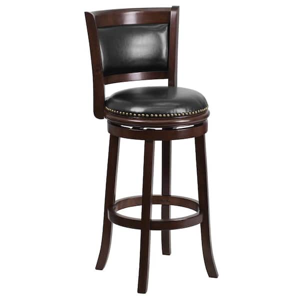 High Cappuccino Wood Bar Stool, Wooden Bar Stools With Leather Seats