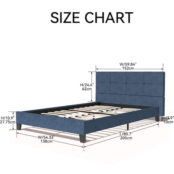 Upholstered Linen Full Platform Bed, Queen Headboard Size Chart