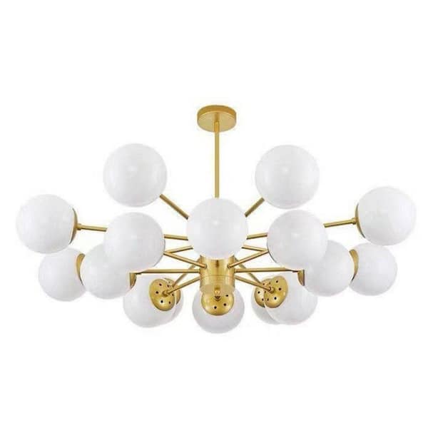 16-Light Brass Globe Sputnik Style Pendant Design Chandelier with Glass Shades Mid Century Kitchen Dining Room