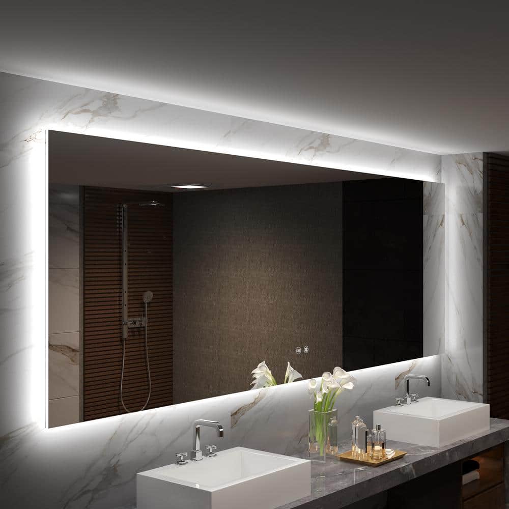 FNEEHY 48 in. W x 30 in. H Large Rectangular Frameless Anti-Fog 