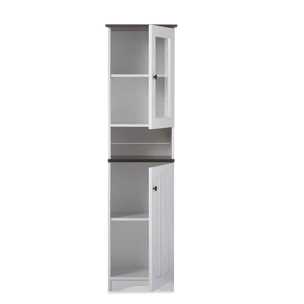 Lauren White and Dark Brown Two-Tone China Cabinet with Glass Door