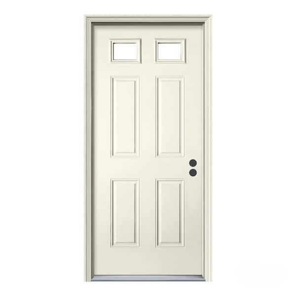 JELD-WEN 34 in. x 80 in. 2 Lite Primed Steel Prehung Left-Hand Inswing Front Door w/Brickmould