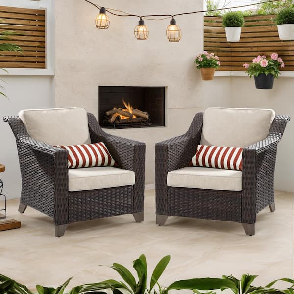 Gardenbee Wicker Outdoor Patio Lounge Chairs with Beige Cushions (2 ...