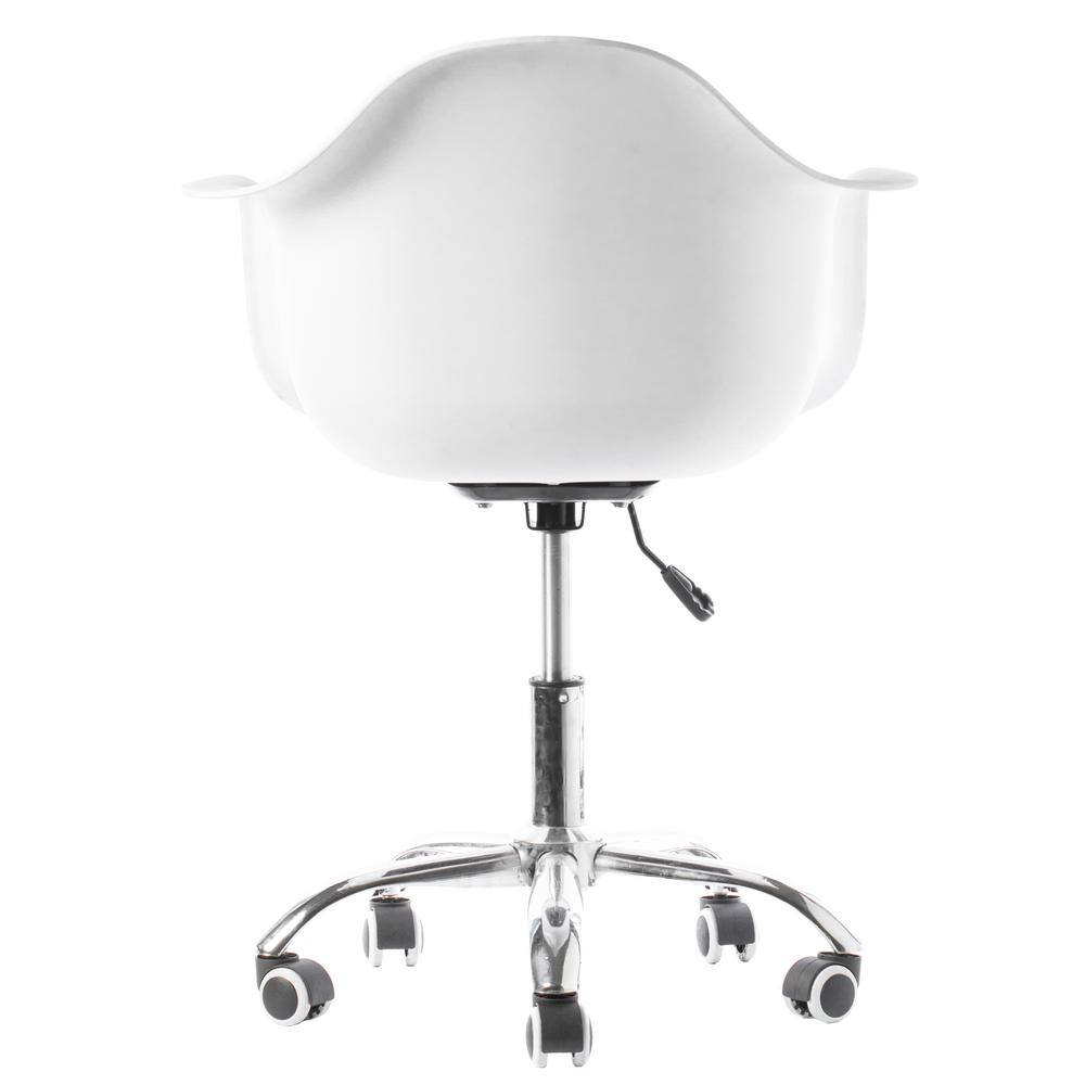 Modern White Swivel Task Chair with Wood Accents