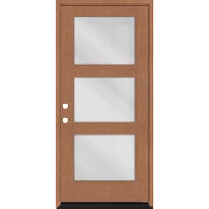 Regency 36 in. x 80 in. Modern 3-Lite Equal Clear Glass RHIS Autumn Wheat Stain Mahogany Fiberglass Prehung Front Door