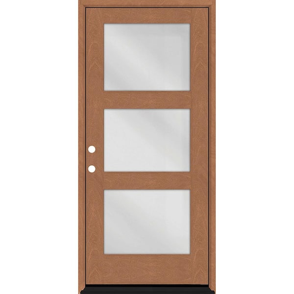 Steves & Sons Regency 32 in. x 80 in. Modern 3Lite Equal Clear Glass RHIS Autumn Wheat Stain Mahogany Fiberglass Prehung Front Door
