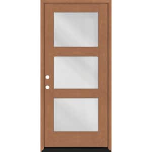 Regency 30 in. x 80 in. Modern 3-Lite Equal Clear Glass RHIS Autumn Wheat Stain Mahogany Fiberglass Prehung Front Door