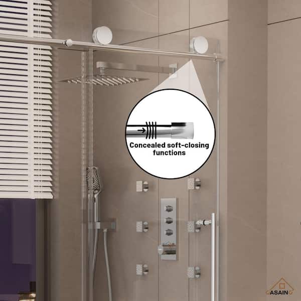 48 in. W x 76 in. H Sliding Frameless Shower Door in Chrome Finish with Soft-closing and Tempered Clear Glass
