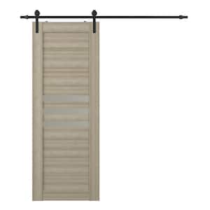 Dome 18 in. x 84 in. 3-Lite Frosted Glass Shambor Wood Composite Sliding Barn Door with Hardware Kit