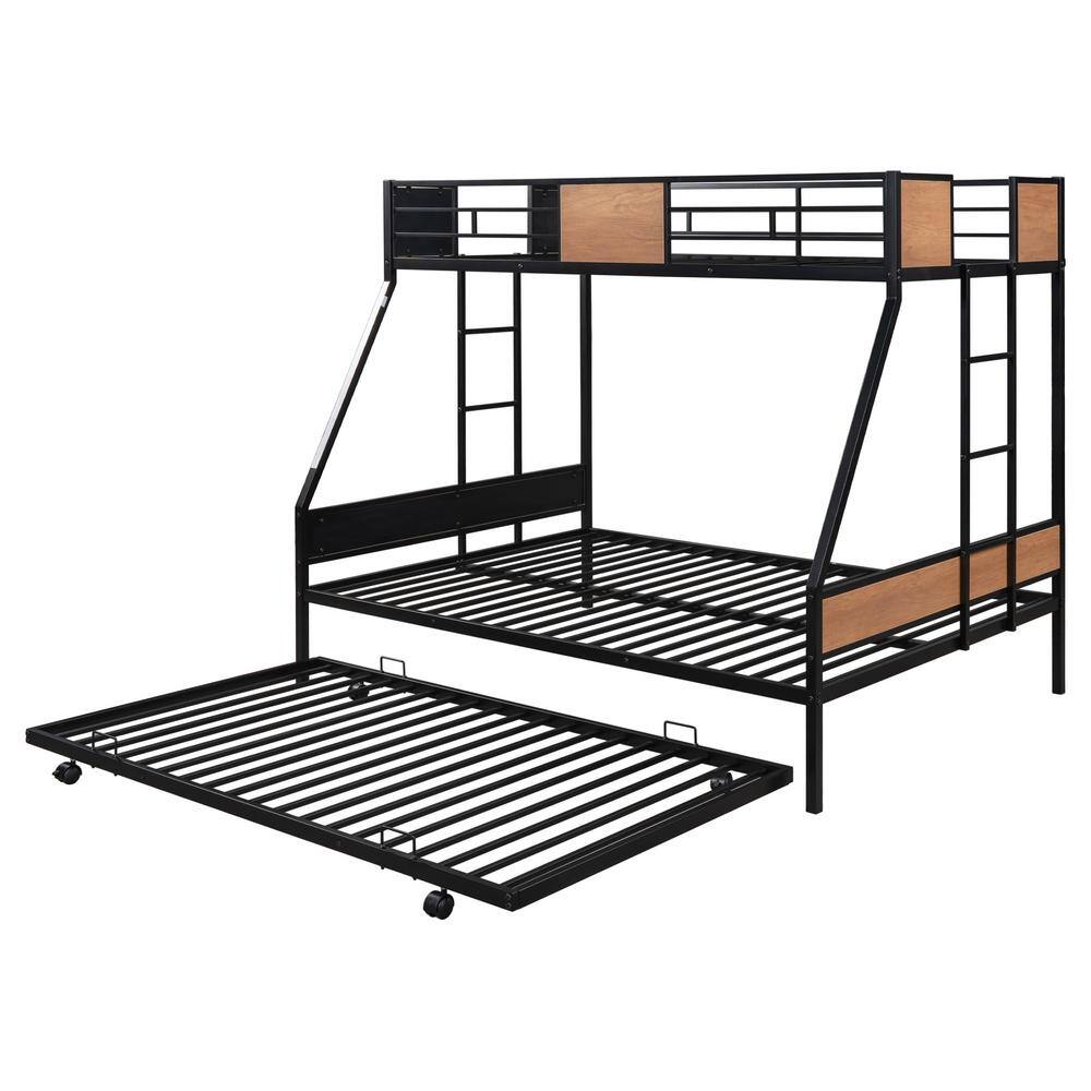 URTR Black Twin Over Full Bunk Bed with Sturdy Metal Frame, Bed Frame