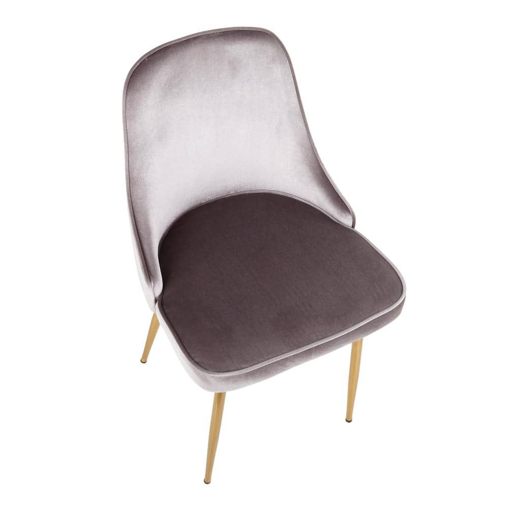 Set of 2 Gray Velvet Upholstered Dining Chairs with Gold Tapered Legs