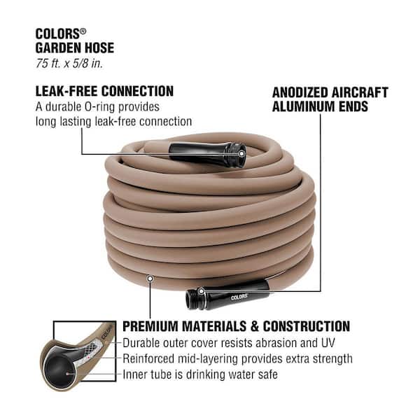 Colors Series 5/8 in. x 75 ft. 3/4 in. 11-1/2 GHT Fittings Garden Hose with Standard Grip in Brown Mulch
