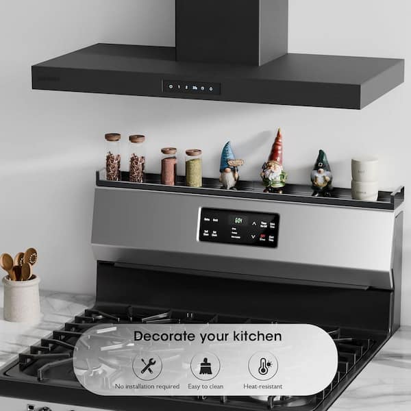 Adjustable Magnetic Stove Top Shelf Matte Black Spice Rack Kitchen Organizer 30 in. Expandable Seasoning Holder