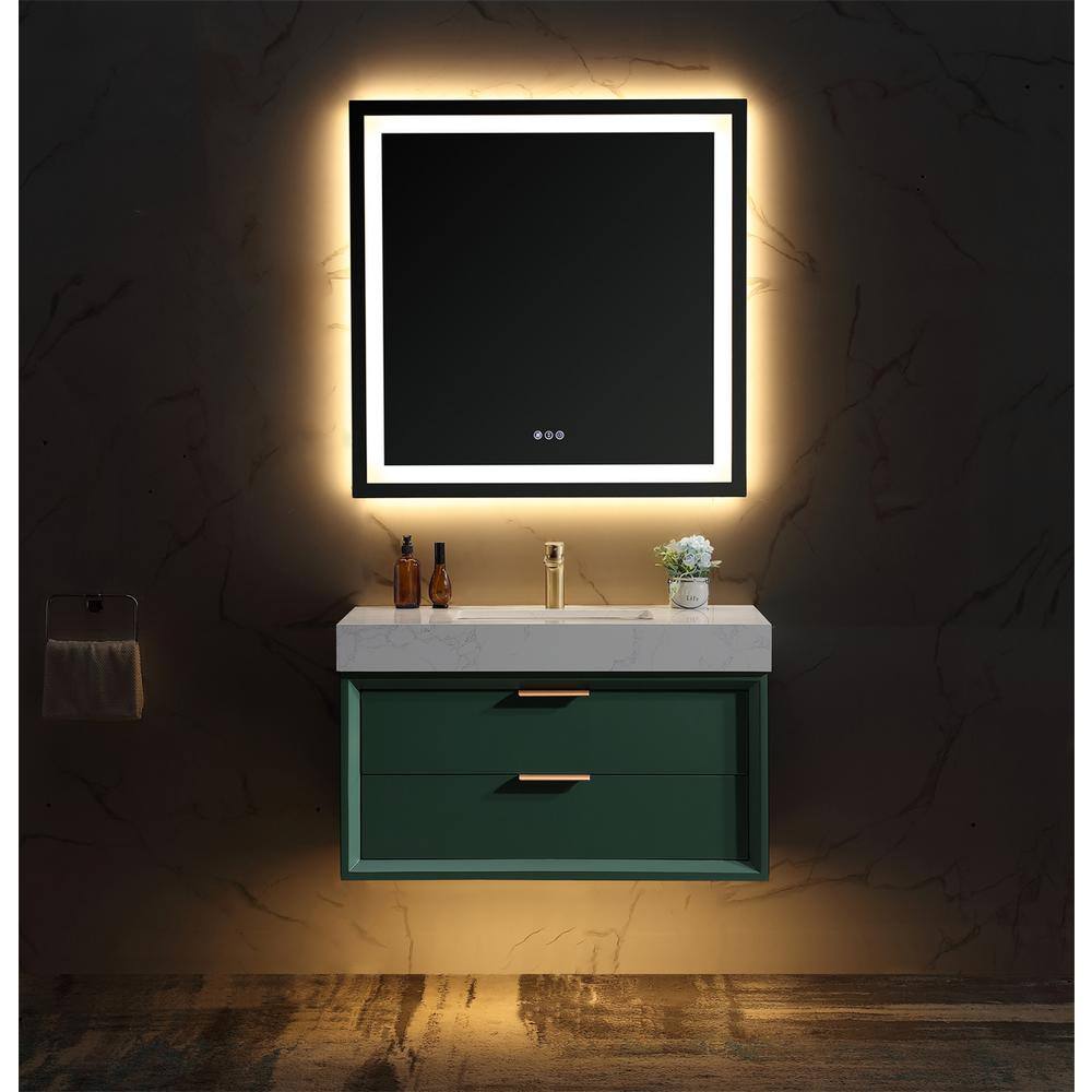 36 in. W x 21 in. D x 21 in. H Single Sink Bath Vanity in Green with White 
