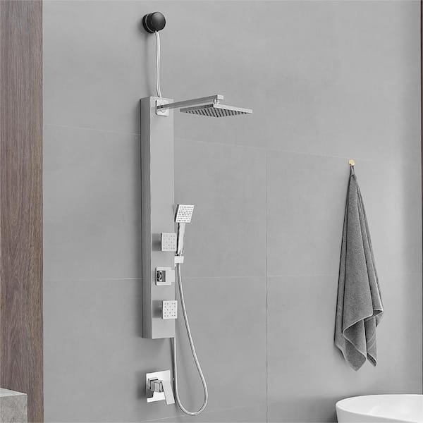 BWE 2-Jet Shower Tower Shower Panel System with Adjustable Square Raninfall Shower Head Hand Shower Wand in Polished Chrome