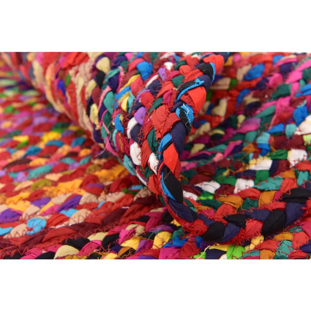 Handmade Boho Vibes Round Cotton Braided Rug, 3'3" - Blue & Multicolor
