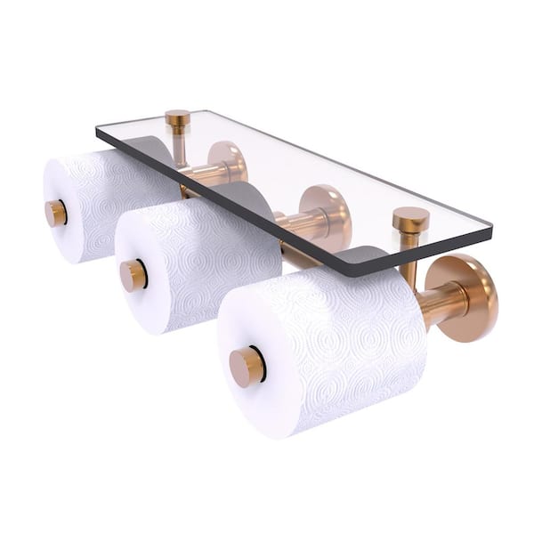 Allied Brass Prestige Skyline Collection Wall Mounted Toilet Paper Holder in Brushed Bronze with Glass Shelf