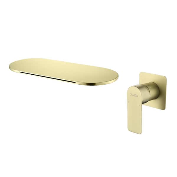 Vara Single-Handle 10.9 in. W Waterfall Spout Wall Mount Bathroom Faucet Roman Tub Faucet in Brushed Gold