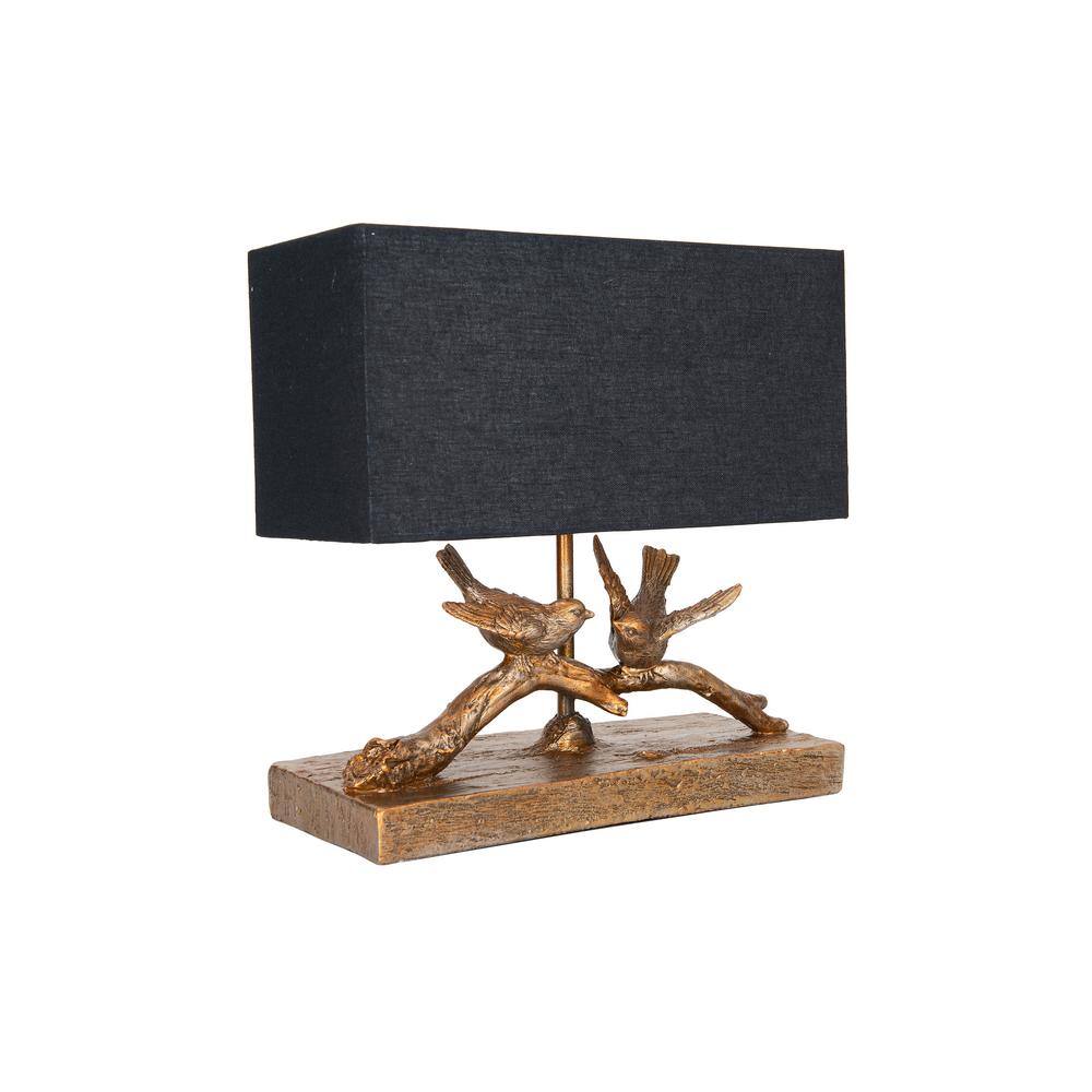 Gold Resin Birds on Branch Lamp with Black Shade