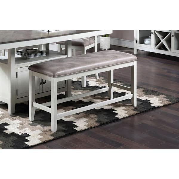 New Classic Furniture Richland White Solid Wood Bedroom Bench with Brown Fabric Seat