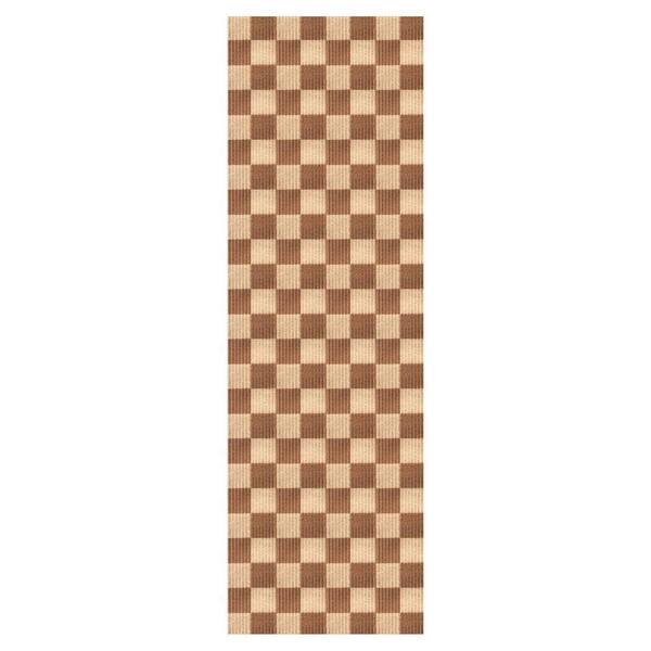 Heavy Duty Checkered Beige and Brown 31 in. W x 7 ft. L Indoor/Outdoor Runner Rug