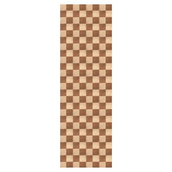 Heavy Duty Checkered Beige and Brown 36 in. W x 19 ft. L Indoor/Outdoor Runner Rug