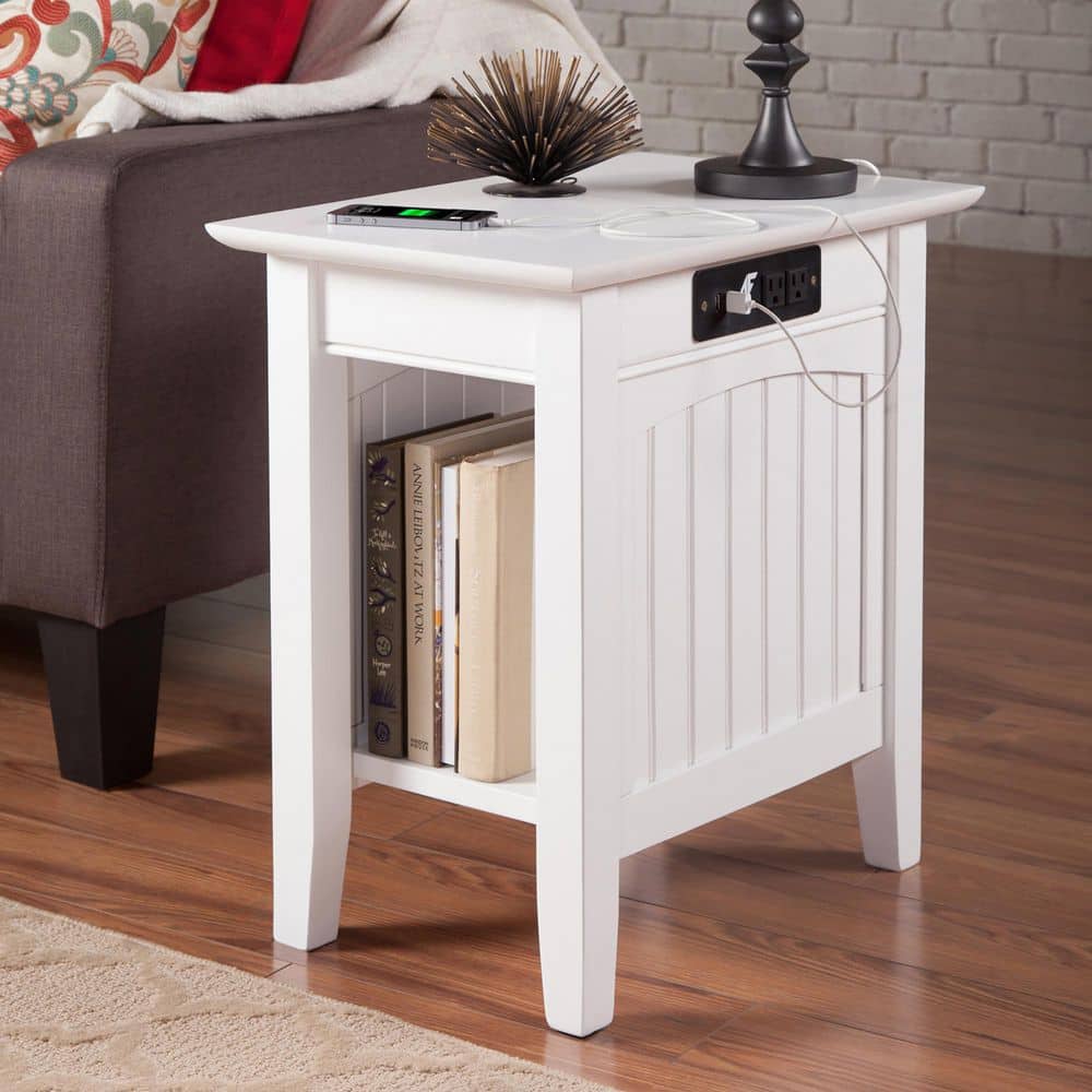 Nantucket White Chair Side Table with Charging Station