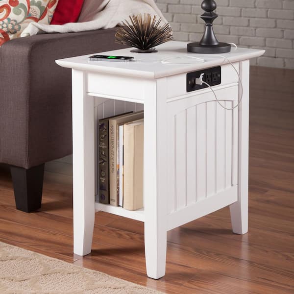 Nantucket White Chair Side Table with Charging Station