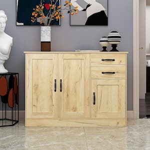 43 in. L Oak Rectangle Solid Wood Console Table with 2 Cabinet and 2 Drawers, Buffet Sideboard Storage Cabinet