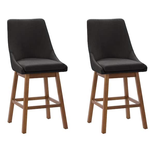 CorLiving Boston 26 in. Dark Grey Formed Back Wood Counter Height Fabric Barstool (Set of 2)
