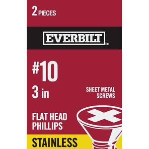 #10 x 3 in. Stainless Steel Phillips Flat Head Sheet Metal Screw (2-Pack)