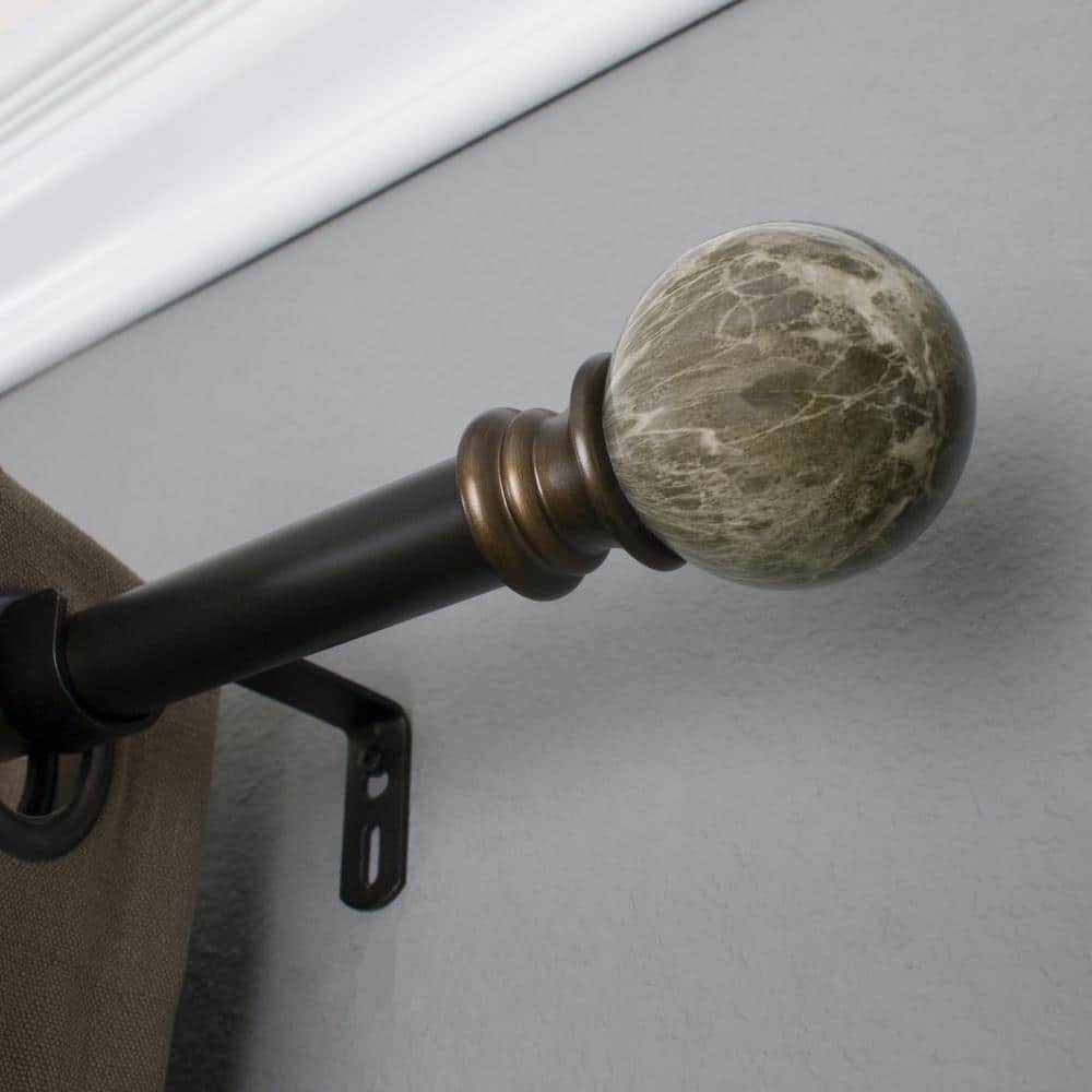 Adjustable Bronze Single Curtain Rod with Marble Finial