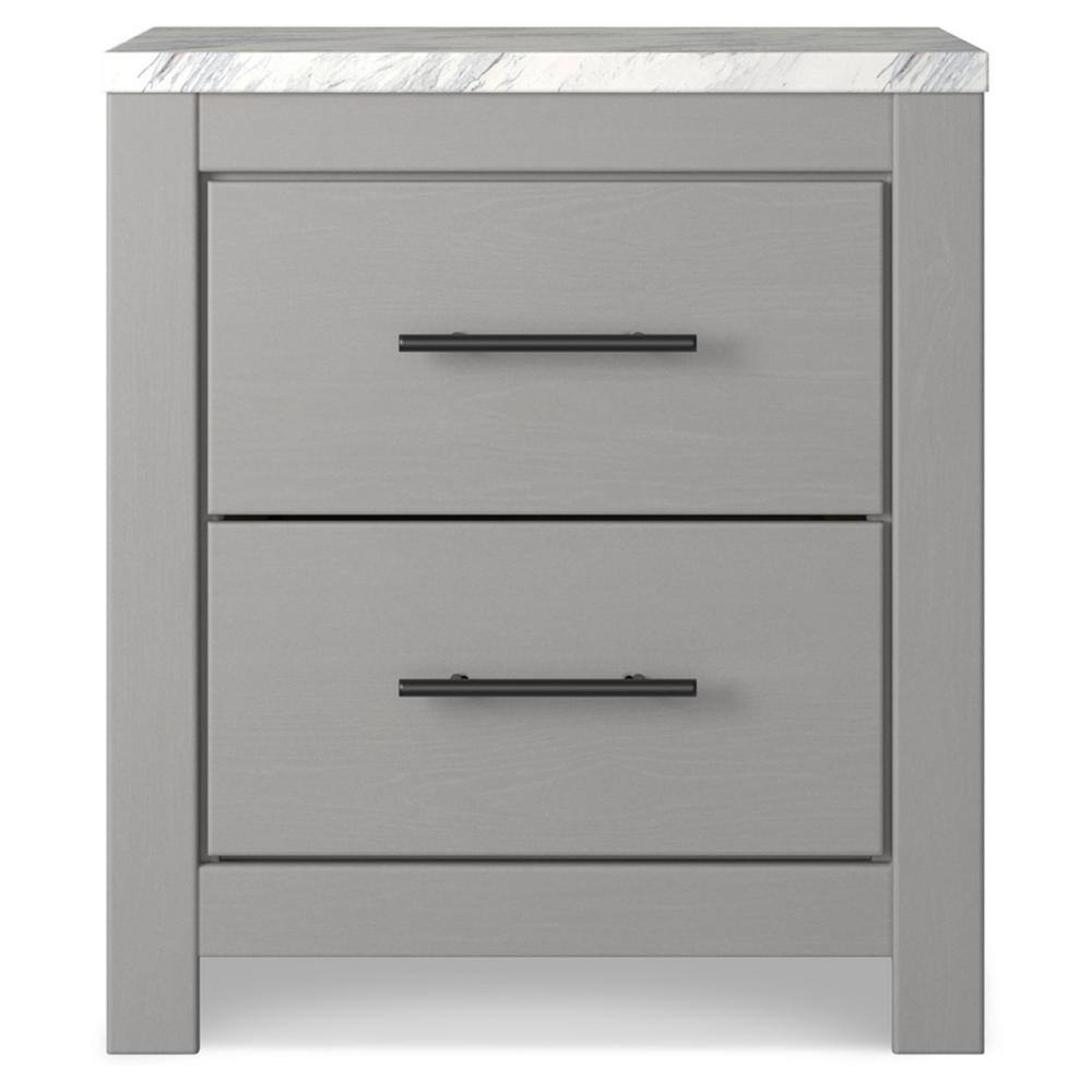 Cottonburg Transitional 2-Drawer Nightstand in Gray/White with Faux Marble Top