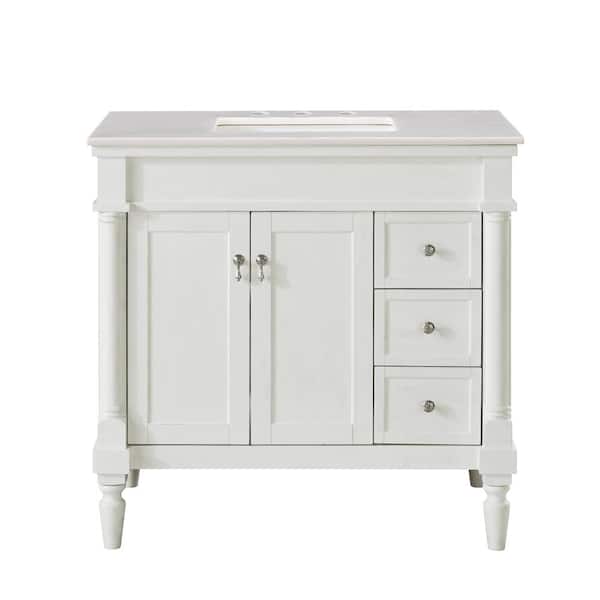 Unbranded Timeless Home 36 in. W x 21 in. D x 35 in. H Single Bathroom Vanity in Antique White with White Marble Top and Basin