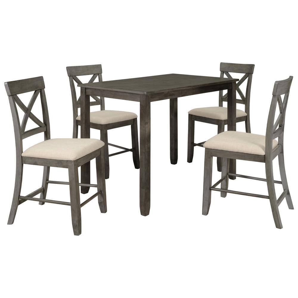 Utopia 4niture Jackie Gray Wooden 5-Piece Counter Height Dining Table ...