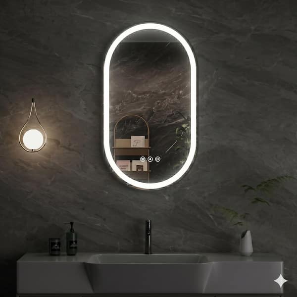 24 in. W x 40 in. H Oval Framed Anti-Fog 3-Colors Dimmable LED Light Wall Bathroom Vanity Mirror with Memory