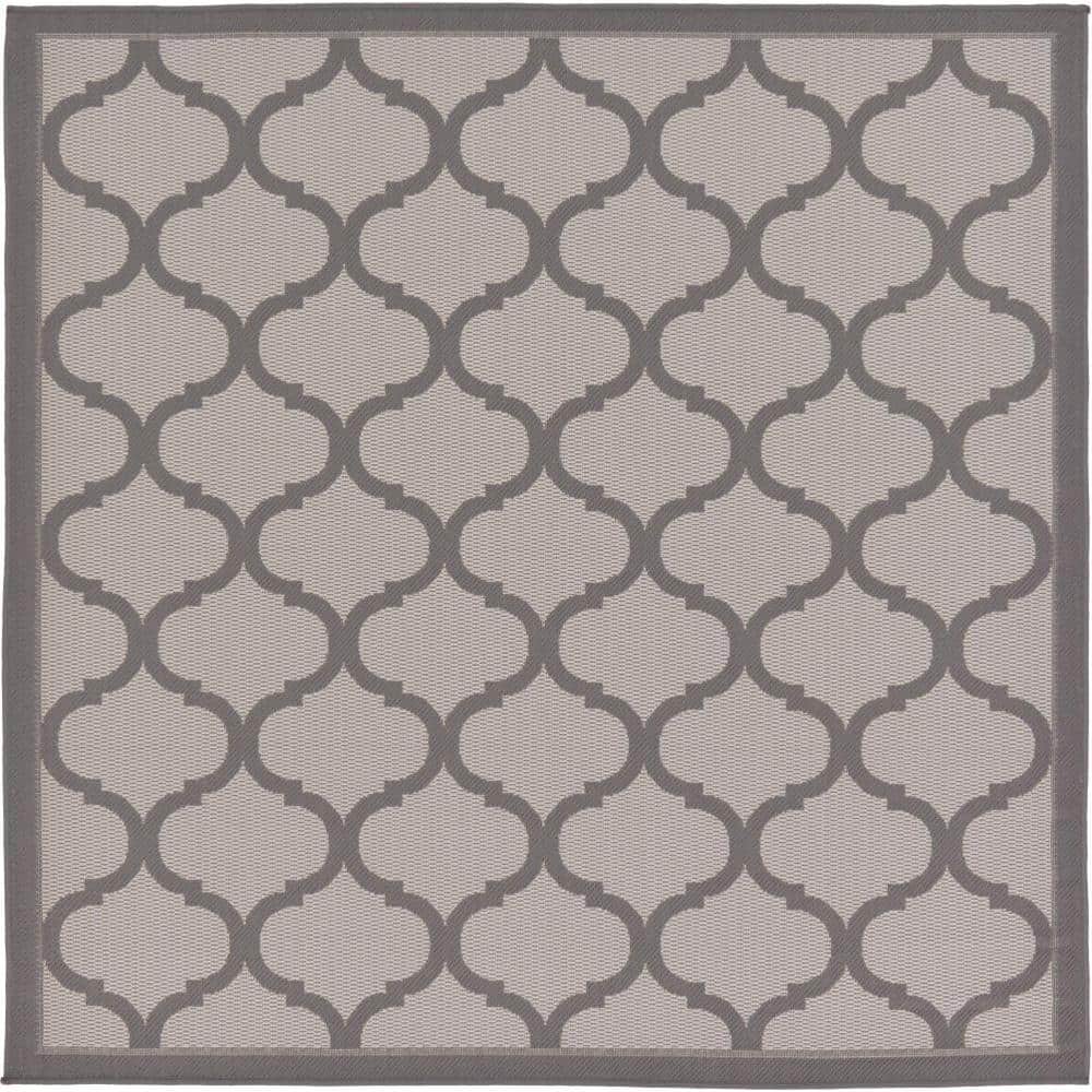 6' x 6' Square Gray Synthetic Outdoor Easy-Care Area Rug