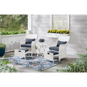 Garden Hills 5-Piece Wicker Outdoor Chat Set with CushionGuard Sky Blue Cushions