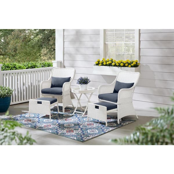 Hampton Bay Garden Hills 5-Piece Wicker Outdoor Chat Set with CushionGuard Sky Blue Cushions