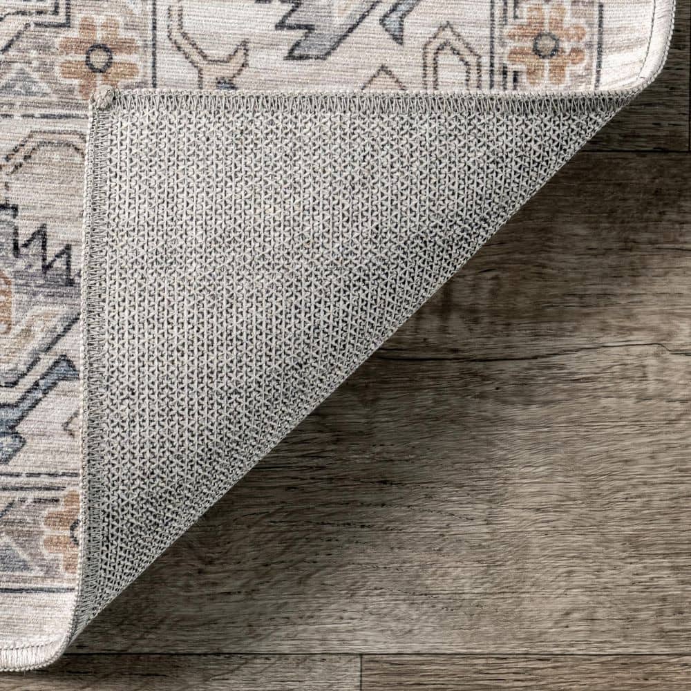 Darby Beige and Ivory Synthetic 9' x 12' Washable Area Rug