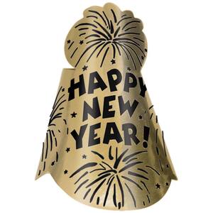 New Year's 9 in. Gold Glitter Foil Cone Hat (12-Pack)