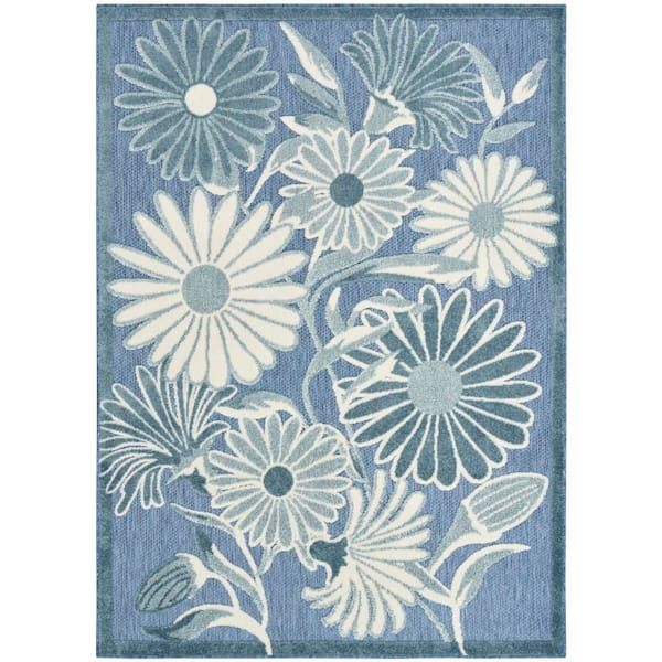 Aloha Blue 9 ft. x 12 ft. Botanical Contemporary Area Rug