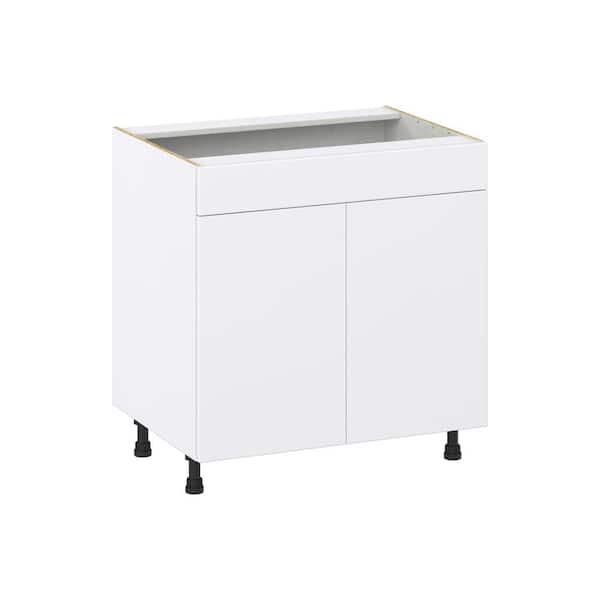 J COLLECTION Timberline 33 in. W x 24 in. D x 34.5 in. H Assembled Slab Sink Base Kitchen Cabinet in Bright White with Falsefront